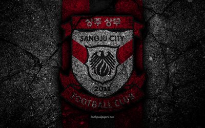 Sangju Sangmu FC, 4k, logo, K-League Classic, grunge, soccer, football club, South Korea, Sangju Sangmu, K League 1, asphalt texture, FC Sangju Sangmu