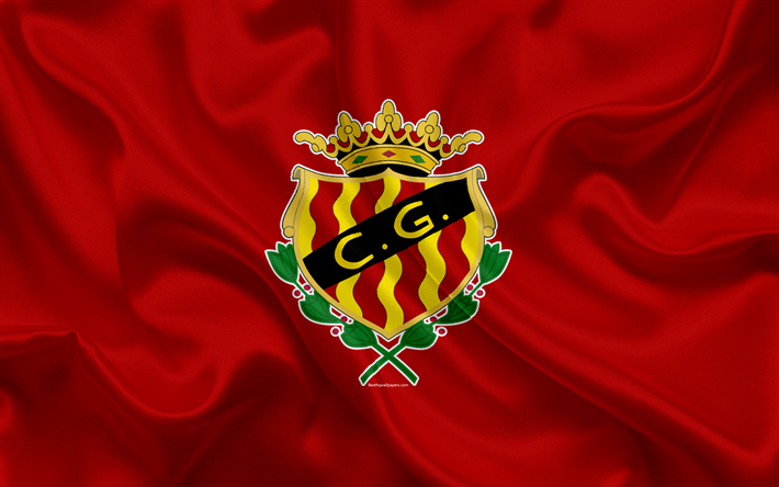Gimnastic de Tarragona, 4k, textura de seda, Clube de futebol espanhol, logo, emblema, bandeira vermelha, Segunda, Divis&#227;o B, LaLiga2, Tarragona, Espanha, futebol