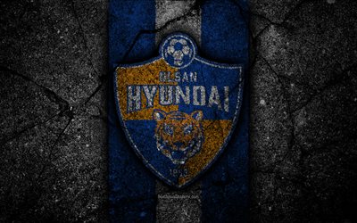 Ulsan Hyundai FC, 4k, logo, K-League Classic, grunge, soccer, football club, South Korea, Ulsan Hyundai, K League 1, asphalt texture, FC Ulsan Hyundai