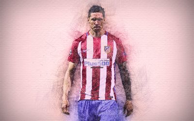 Fernando Torres, 4k, sanat, futbol yıldızları, Atletico Madrid, UEFA, futbol, Torres, futbolcular, LaLiga &#231;izim