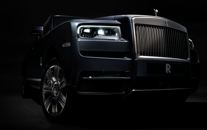 4k, Rolls-Royce Cullinan, karanlık, 2018 araba, siyah Cullinan, SUV, Rolls-Royce