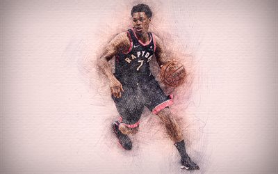 Kyle Lowry, 4k, obras de arte, estrellas del baloncesto, los Raptors de Toronto, de la NBA, el baloncesto, el dibujo de Kyle Lowry