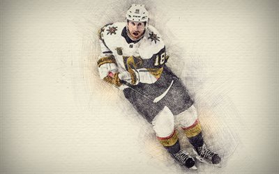 James Neal, 4k, œuvres d&#39;art, des &#233;toiles du hockey, Vegas Chevaliers d&#39;Or, de la NHL, hockey, dessin de James Neal