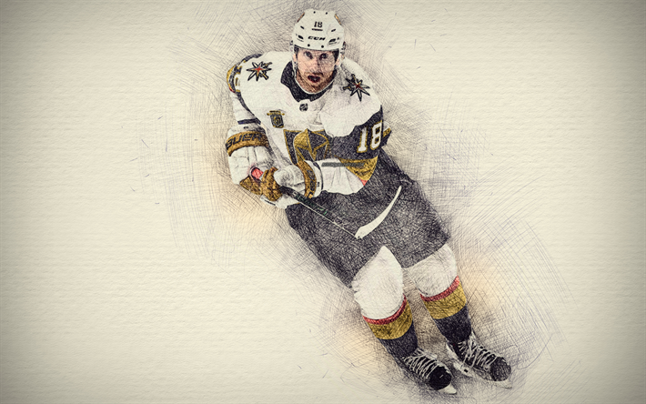 James Neal, 4k, artwork, hockey stars, Vegas Golden Knights, NHL, hockey, drawing James Neal