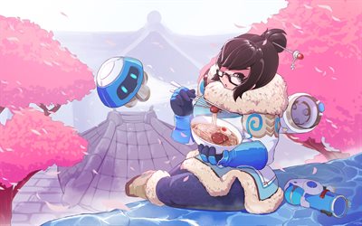 Mei, 4k, les cyber-guerriers, hiver, Overwatch