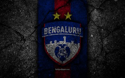 FC Bengaluru, 4k, ISL, logo, Indian Super League, black stone, India, football club, Bengaluru, soccer, asphalt texture, Bengaluru FC