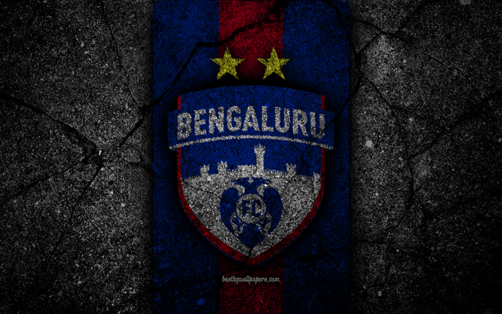Bengaluru FC, 4k, ISL, logo, Indian Super League, musta kivi, Intia, football club, Bengaluru, jalkapallo, asfaltti rakenne