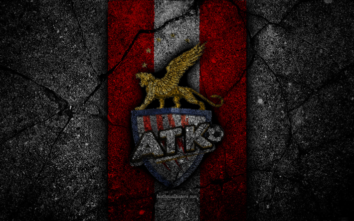 FC ATK, 4k, ISL, logo, &#205;ndio Da Super Liga, pedra preta, &#205;ndia, clube de futebol, ATK, futebol, a textura do asfalto, ATK FC