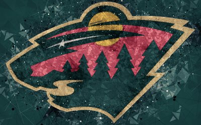 Minnesota Wild, 4k, American hockey club, creative art, logo, creative geometric art, emblem, NHL, green abstract background, St Paul, Minnesota, USA, hockey, National Hockey League