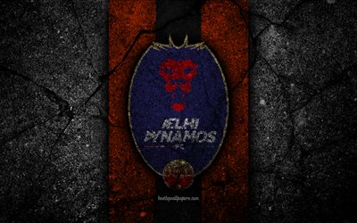 FC Delhi Dynamos, 4k, ISL, logo, Indian Super League, black stone, India, football club, Delhi Dynamos, soccer, asphalt texture, Delhi Dynamos FC