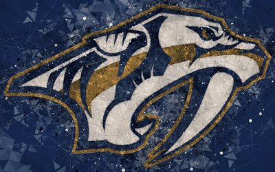 Nashville Predators, 4k, American hockey club, creative art, logo, creative geometric art, emblem, NHL, blue abstract background, Nashville, Tennessee, USA, hockey, National Hockey League