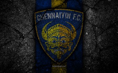 Chennaiyin FC, 4k, ISL, logo, Indian Super League, la pietra nera, l&#39;India, il club di calcio, Chennaiyin, calcio, asfalto texture