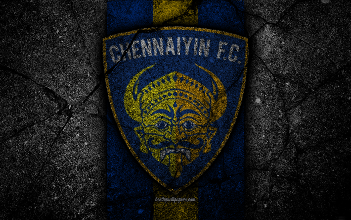 Chennaiyin FC, 4k, ISL, le logo, l&#39;Indian Super League, la pierre noire, en Inde, club de football, Chennaiyin, le football, l&#39;asphalte, la texture, le Chennaiyin FC