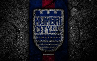 Mumbai City FC, 4k, ISL, logo, Indian Super League, la pietra nera, l&#39;India, il club di calcio, Mumbai City, il calcio, l&#39;asfalto texture