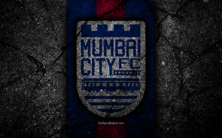 FCムンバイ市, 4k, 本ソフトウェア, ロゴ, インドのスーパーリーグ, 黒石, インド, サッカークラブ, ムンバイ市, サッカー, アスファルトの質感, ムンバイ市にFC