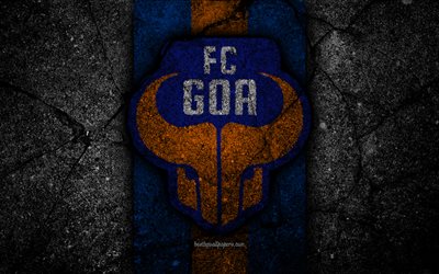 FC Goa, 4k, ISL, logo, Indian Super League, black stone, India, football club, Goa, soccer, asphalt texture, Goa FC