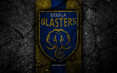 FC Kerala Blasters, 4k, ISL, logo, Indian Super League, la pietra nera, l&#39;India, il club di calcio, Kerala Blasters, calcio, asfalto texture, Kerala Blasters FC