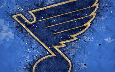 Des Blues de St Louis, 4k, Am&#233;ricaine de hockey club, art cr&#233;atif, logo, cr&#233;atrice d&#39;art g&#233;om&#233;trique, de l&#39;embl&#232;me LNH, abstrait bleu fond, St Louis, Missouri, etats-unis, de hockey, de la Ligue Nationale de Hockey