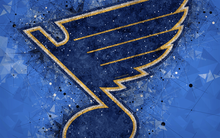 St Louis Blues, 4k, American hockey club, creative art, logo, luova geometrinen art, tunnus, NHL, sininen abstrakti tausta, St Louis, Missouri, USA, j&#228;&#228;kiekko, National Hockey League