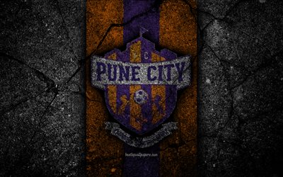 FC Pune City, 4k, ISL, logotipo, Indian Super League, piedra negra, la India, el club de f&#250;tbol de la Ciudad de Pune, el f&#250;tbol, el asfalto de la textura, de la Ciudad de Pune FC