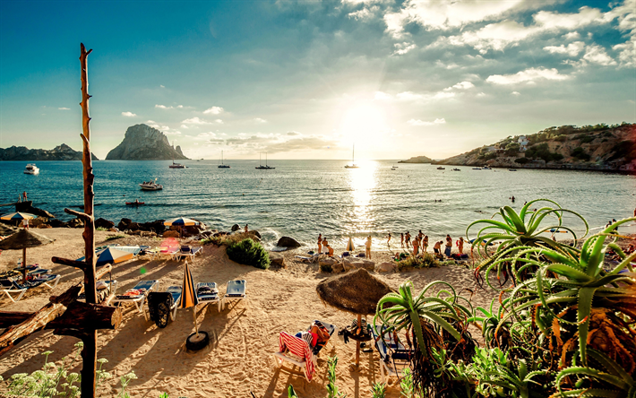 Ibiza, 4k, plaj, deniz, yaz tatili, İspanya, Avrupa
