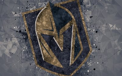 Vegas Golden Knights, 4k, American hockey club, creative art, logo, creative geometric art, emblem, NHL, gray abstract background, Paradise, Nevada, USA, hockey, National Hockey League