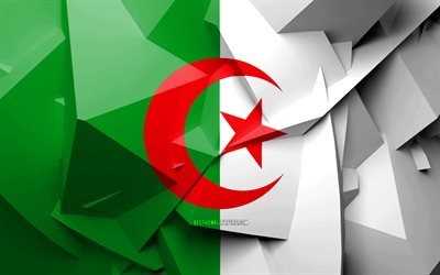 4k, Flag of Algeria, geometric art, African countries, Algerian flag, creative, Algeria, Africa, Algeria 3D flag, national symbols
