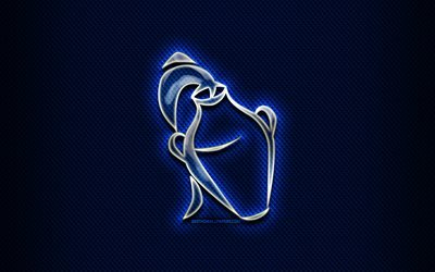 Aquarius glass sign, blue rhombic background, creative art, Aquarius zodiac symbol, astrology, zodiac signs, Aquarius Horoscope sign, Aquarius, astrological sign, Aquarius zodiac sign