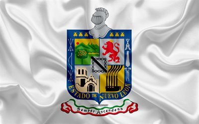 Bandera de Nuevo Le&#243;n, 4k bandera de seda, estado de m&#233;xico, Nuevo Le&#243;n, escudo de armas, seda textura, M&#233;xico