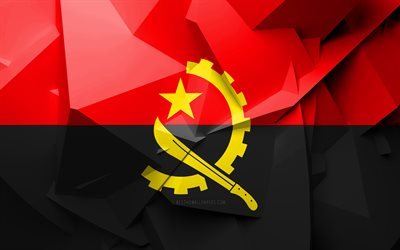 4k, Pavilh&#227;o de Angola, arte geom&#233;trica, Pa&#237;ses da &#225;frica, Angolana de bandeira, criativo, Angola, &#193;frica, Angola 3D bandeira, s&#237;mbolos nacionais