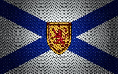 Flag of Nova Scotia, 4k, creative art, metal mesh texture, Nova Scotia flag, national symbol, provinces of Canada, Nova Scotia, Canada, North America