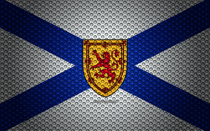 العلم نوفا سكوتيا, 4k, الفنون الإبداعية, شبكة معدنية الملمس, نوفا سكوتيا العلم, الرمز الوطني, مقاطعات كندا, نوفا سكوتيا, كندا, أمريكا الشمالية