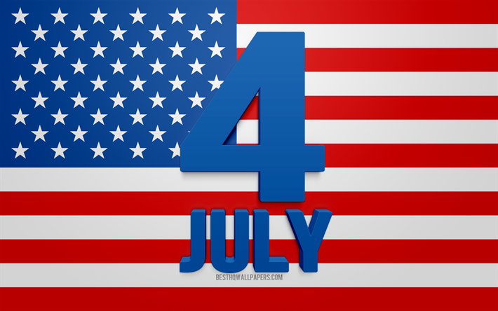 4 luglio, Giorno dell&#39;Indipendenza, il 4 luglio, Stati Uniti, 3d, arte, bandiera americana, USA, Quarto di luglio, biglietto di auguri