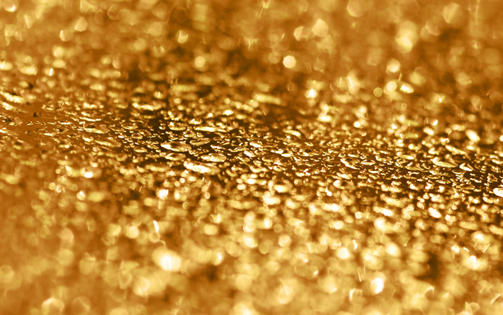 drops on gold, golden texture with drops, golden glitter texture, gold metal background
