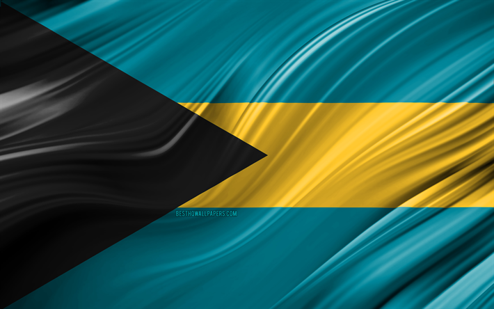 4k, Bahamian flag, North American countries, 3D waves, Flag of Bahamas, national symbols, Bahamas 3D flag, art, North America, Bahamas