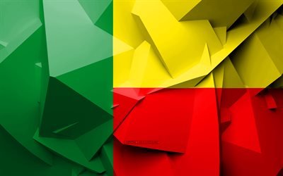 4k, Benin, geometrik sanat Bayrağı, Afrika &#252;lkeleri Benin bayrağı, yaratıcı, Afrika, Benin 3D bayrak, ulusal semboller