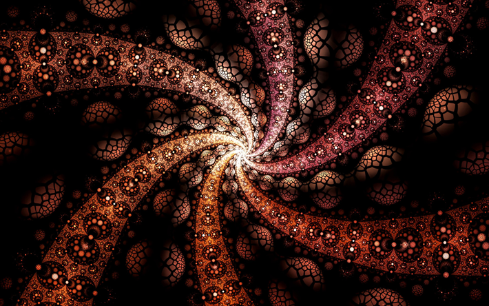 fractais, fundo marrom, obras de arte, Arte 3d, pesadelo, vortex, criativo, arte fractal
