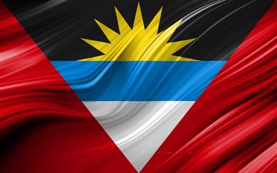 4k, antigua und barbuda flagge, nordamerika, 3d-wellen, flagge von antigua und barbuda, nationale symbole, antigua und barbuda 3d flagge, kunst, nord-amerika, antigua und barbuda