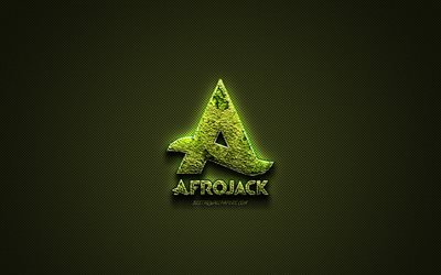 Afrojack-logo, vihre&#228; luova logo, Hollantilainen DJ, kukka art logo, Afrojack-tunnus, vihre&#228; hiilikuitu rakenne, Afrojack, creative art