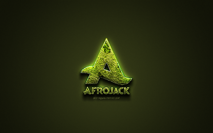 Afrojack logo, vert logo creative, DJ hollandais, art floral logo, Afrojack, embl&#232;me vert en fibre de carbone texture, art cr&#233;atif