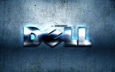 Dellエンブレム, 青色の金属の背景, 創造, Dell, コンピュータのブランド, Dell3Dロゴ, 作品, ブランド, デルマーク