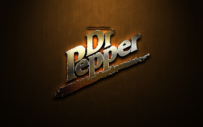 Dr Pepper glitter logo, creative, bronze metal background, Dr Pepper logo, brands, Dr Pepper