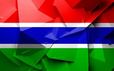 4k, flagge, gambia, geometrische kunst, afrikanische l&#228;nder, gambia flagge, kreativ, afrika, gambia 3d fahne-die nationalen symbole