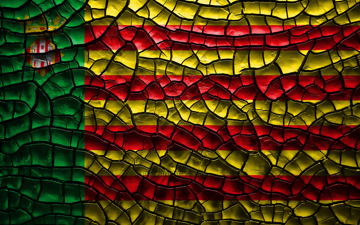 Bandiera di Castellon, 4k, province spagnole, incrinato suolo, Spagna, Castellon bandiera, 3D, arte, Castellon Province di Spagna, i distretti amministrativi, Castellon 3D, bandiera, Europa