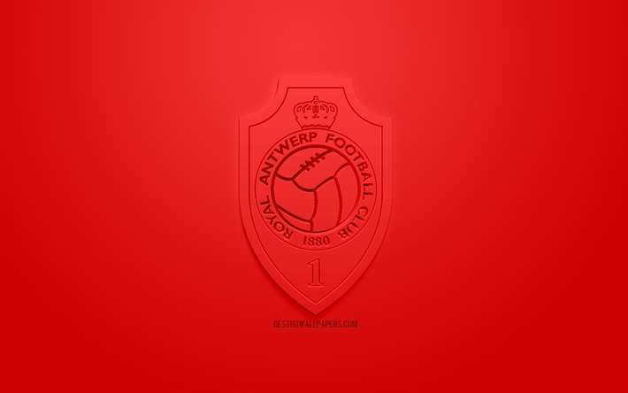 Royal Antwerp FC, creativo logo en 3D, fondo rojo, 3d emblema Belga, un club de f&#250;tbol de la Jupiler Pro League, Amberes, B&#233;lgica, Belga de Primera Divisi&#243;n A, 3d, arte, f&#250;tbol, elegante logo en 3d