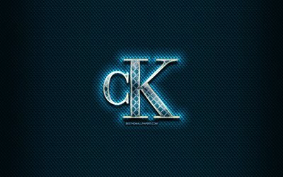 Calvin Klein verre logo, fond bleu, illustration, Calvin Klein, les marques Calvin Klein rhombique logo, cr&#233;ation, logo Calvin Klein