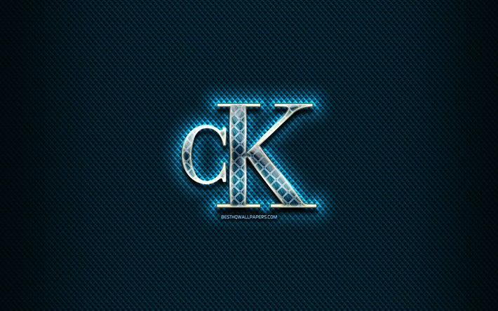 Calvin Klein vidro logotipo, fundo azul, obras de arte, Calvin Klein, marcas, Calvin Klein rhombic logotipo, criativo