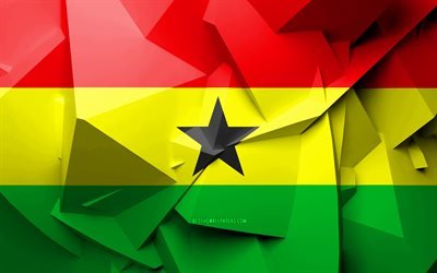 4k, flagge von ghana, geometrische kunst, afrikanische l&#228;nder, ghanaische flagge, kreativ, ghana, afrika, 3d flag, nationale symbole