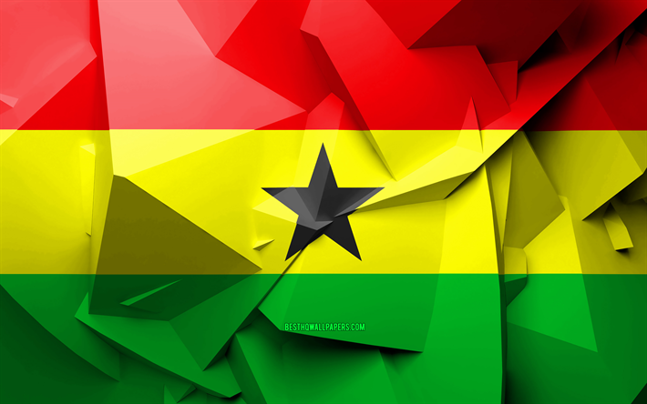 4k, Flaggan i Ghana, geometriska art, Afrikanska l&#228;nder, Ghanas flagga, kreativa, Ghana, Afrika, Ghana 3D-flagga, nationella symboler