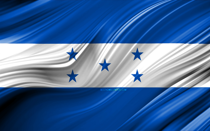 Honduras, ulusal semboller, Honduras 3D bayrak, sanat 4k, Honduras bayrağı, Kuzey Amerika &#252;lkeleri, 3D dalgalar, Bayrak, Kuzey Amerika